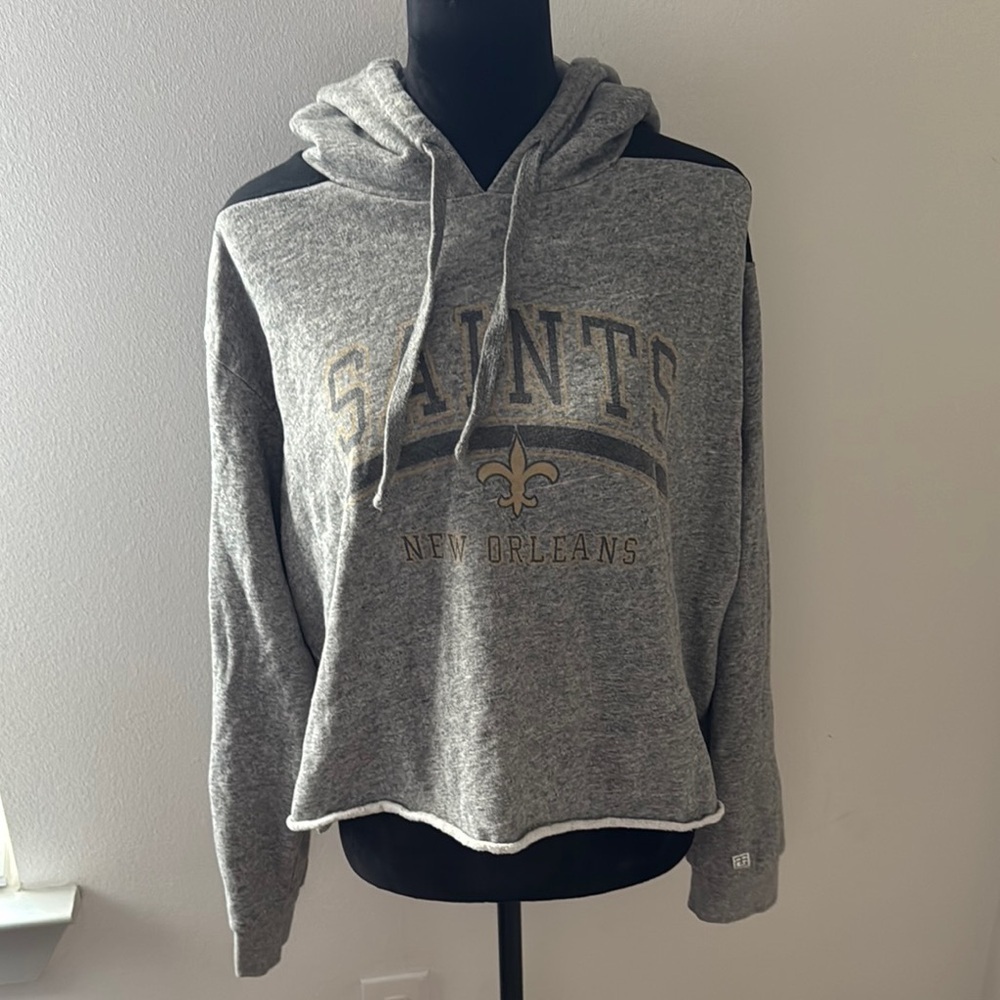 Tailgate New Orleans Saints gray‎ hoodie rolled hem cropped Sz XL